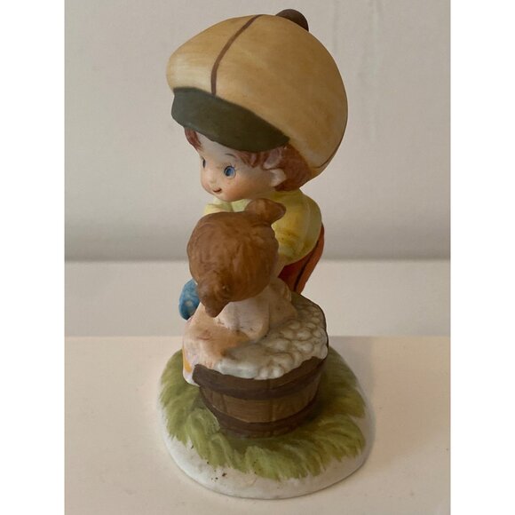 Figurine Boy Cap Bathing Little Girl Barrel Tub Statue Decor Vintage - Picture 6 of 10